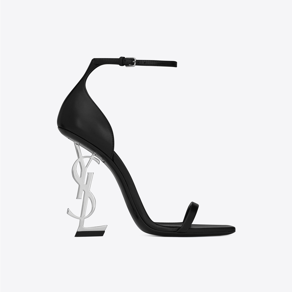 Saint Laurent Opyum Sandals in Smooth Leather with Silver-tone Heel, 110mm